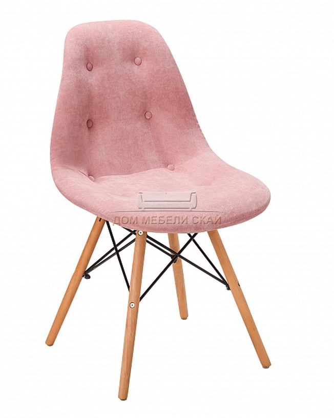 Стул Eames, велюровый розового цвета/W натуральный бук