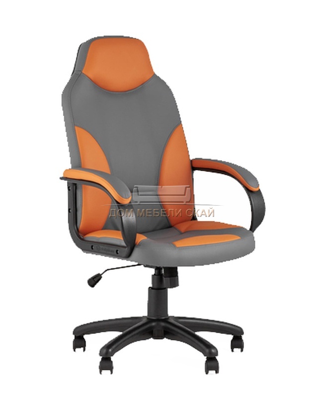 Кресло компьютерное игровое Кронос, экокожа серый/оранжевый