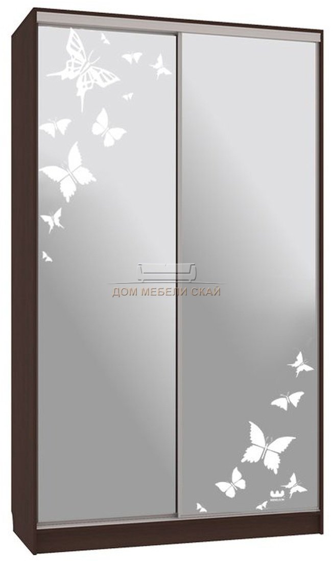 Шкаф-купе 2-дверный зеркальный Рио 4-600, венге/бабочки