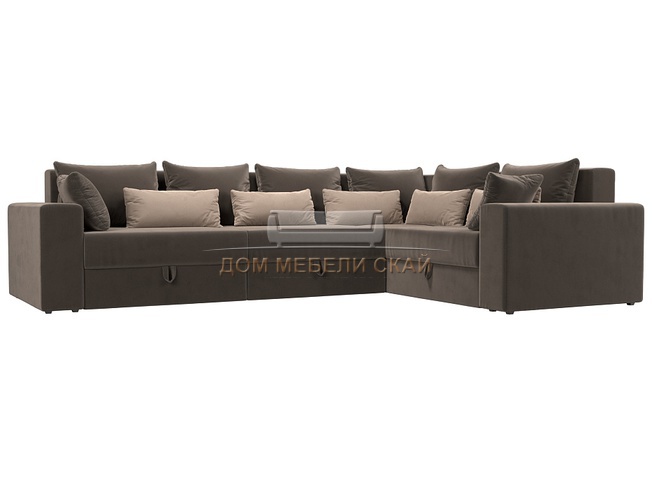 Угловой диван-кровать правый Майами Long, коричневый/бежевый/велюр