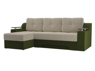 Угловой диван-кровать левый Сенатор, бежевый/зеленый/микровельвет