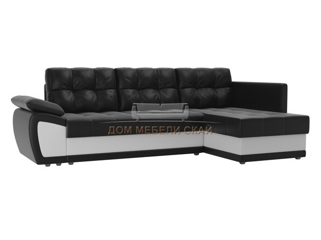 Угловой диван-кровать правый Нэстор прайм, черный/белый/экокожа