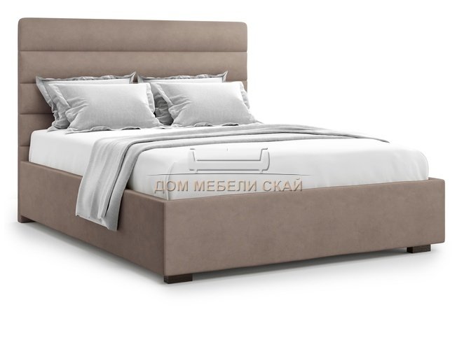 Кровать полутороспальная 140x200 Karezza с подъемным механизмом, коричневый велюр velutto 22