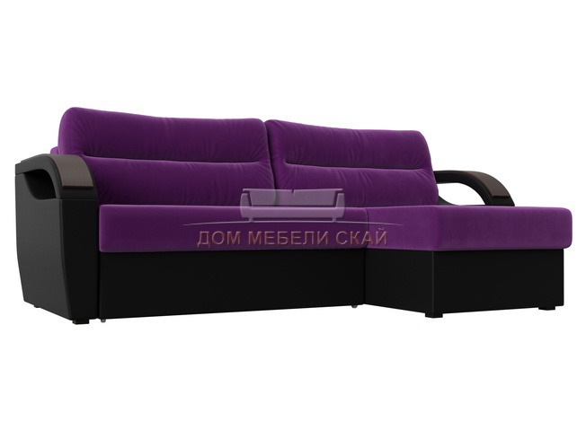 Угловой диван-кровать правый Форсайт, фиолетовый/микровельвет/экокожа
