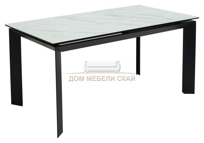 Стол обеденный раскладной CREMONA 160, kl-99 белый мрамор матовый/итальянская керамика/черный каркас