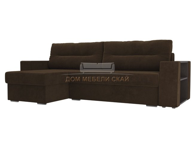 Угловой диван-кровать левый Эридан, коричневый/велюр