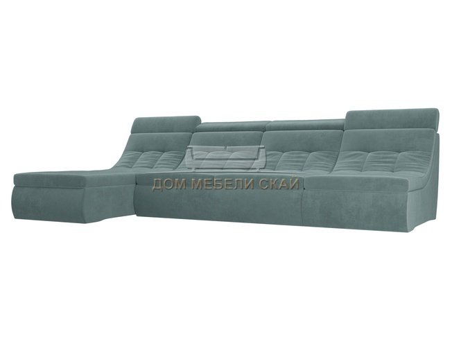 Угловой модульный диван-кровать левый Холидей Люкс, бирюзовый/велюр