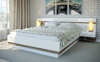 Кровать Линате 1600 с тумбами, белый глянец