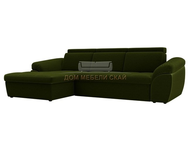 Угловой диван-кровать левый Мисандра, зеленый/микровельвет
