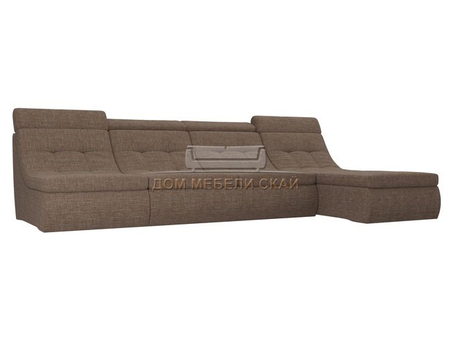 Угловой модульный диван-кровать правый Холидей Люкс, коричневый/рогожка