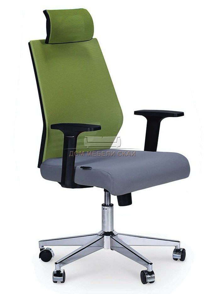 Кресло офисное Престиж, black черный пластик/зеленая сетка/серая ткань