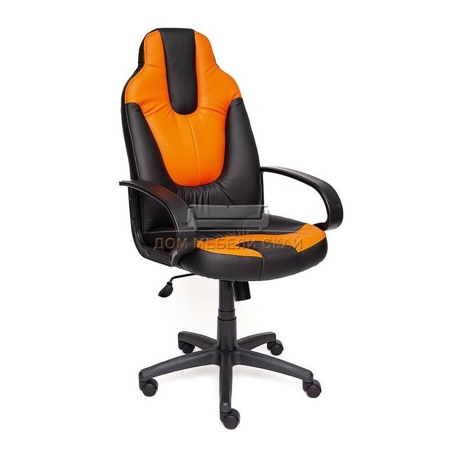 Кресло офисное Нео Neo 1, черная/оранжевая экокожа