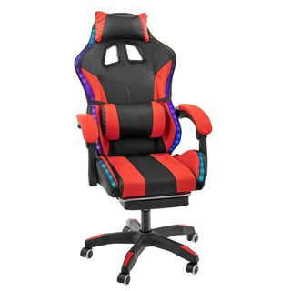 Игровое кресло Alfa Pro Vision с подножкой и RGB LED подсветкой, чёрно-красное