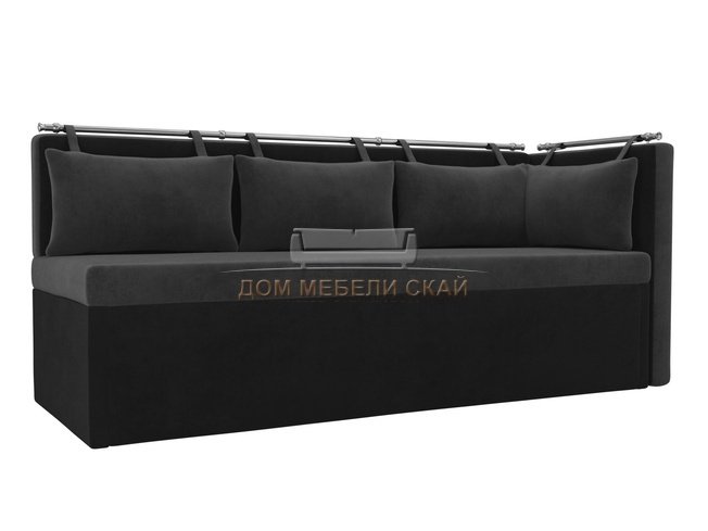 Кухонный угловой диван со спальным местом правый Метро, серый/черный/велюр
