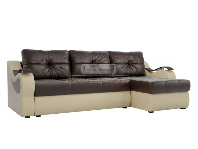 Угловой диван-кровать правый Меркурий, коричневый бежевый/экокожа