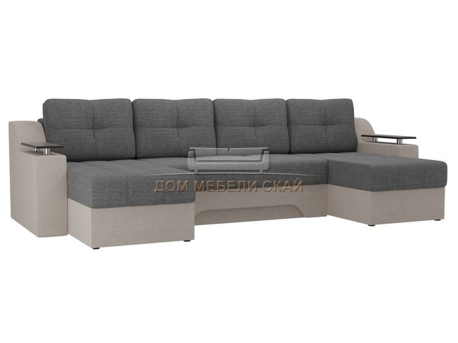 П-образный угловой диван Сенатор, серый/бежевый/рогожка