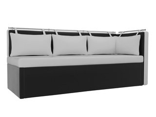 Кухонный угловой диван со спальным местом правый Метро, белый/черный/экокожа
