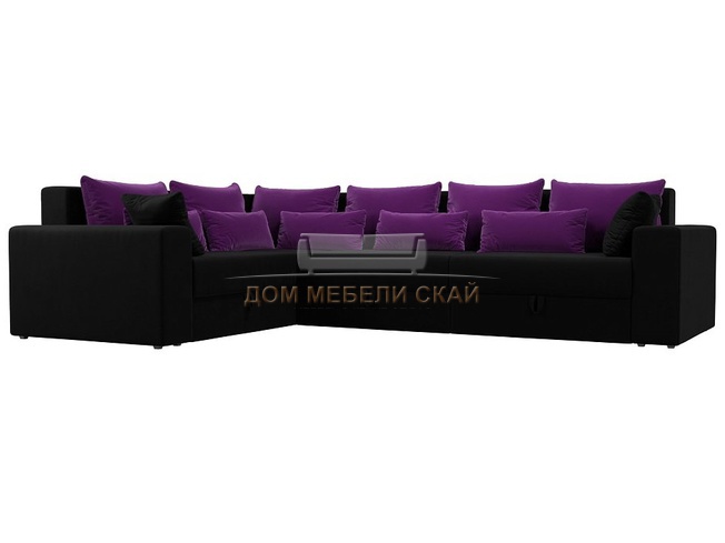 Угловой диван-кровать левый Майами Long, черный/фиолетовый/микровельвет
