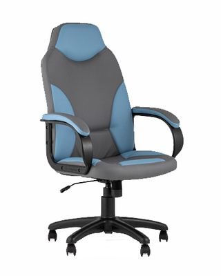 Кресло компьютерное игровое Кронос, экокожа серый/синий