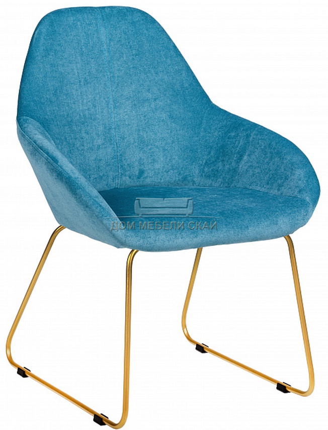Стул-кресло Kent, велюровый синего цвета блю/линк золото