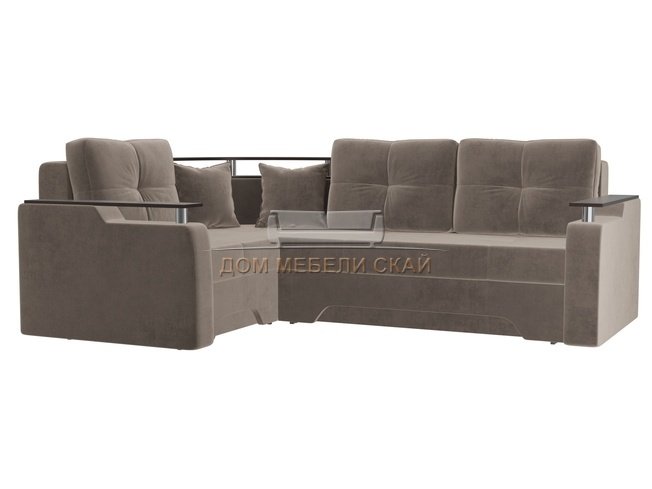 Угловой диван-кровать левый Комфорт, коричневый/велюр