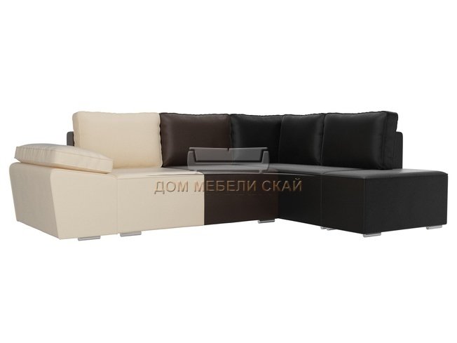 Угловой диван-кровать правый Хавьер, бежевый/коричневый/черный/экокожа