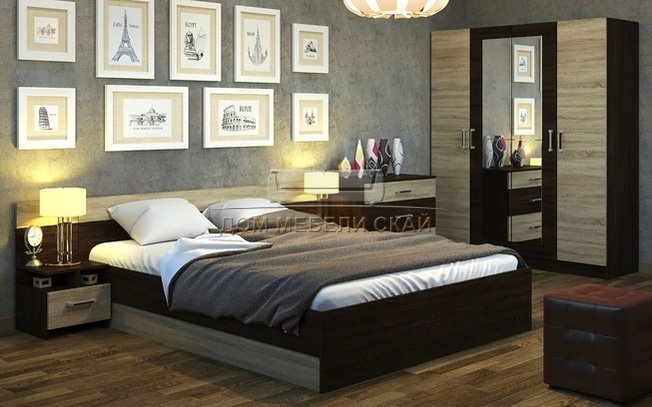Комплект спальни Венеция со шкафом, дуб кантерберри/сонома