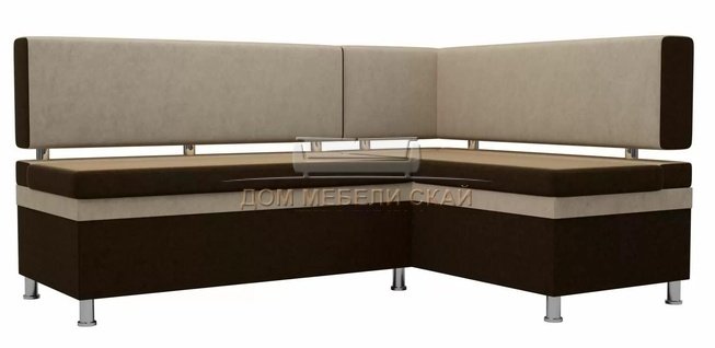 Кухонный угловой диван правый Стайл, коричневый/бежевый/микровельвет