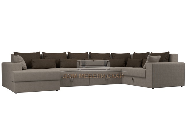 П-образный угловой диван Майами, бежевый/коричневый/рогожка