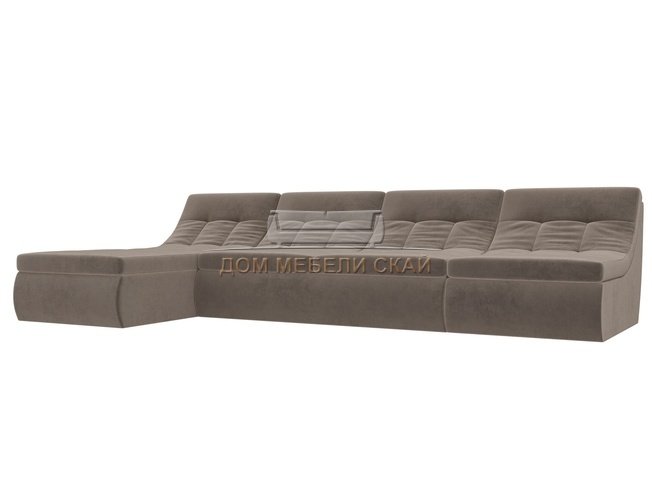 Угловой модульный диван-кровать левый Холидей, коричневый/велюр