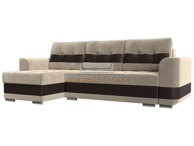 Угловой диван-кровать левый Честер, бежевый/микровельвет/экокожа