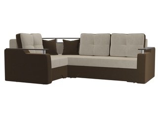 Угловой диван-кровать левый Комфорт, бежевый/коричневый/микровельвет