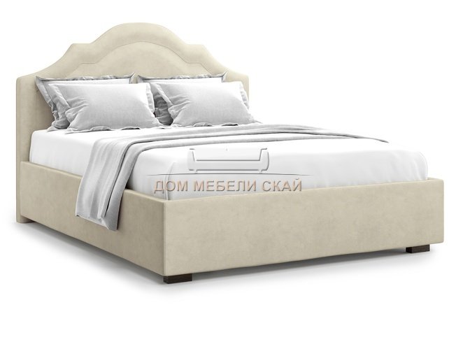 Кровать полутороспальная 140x200 Madzore без подъемного механизма, бежевый велюр velutto 17