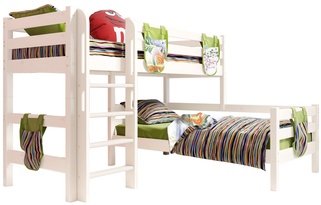 Угловая двухъярусная кровать Соня с прямой лестницей, белый полупрозрачный