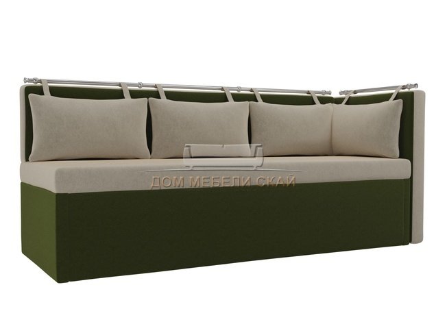 Кухонный угловой диван со спальным местом правый Метро, бежевый/зеленый/микровельвет