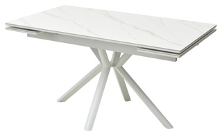 Стол обеденый раскладной МОНАКО 140, белый мрамор матовый К-3 керамика/белый