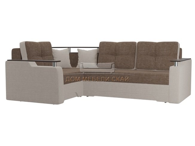 Угловой диван-кровать левый Комфорт, коричневый/бежевый/рогожка