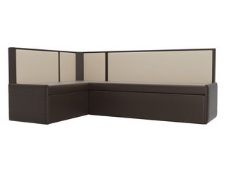 Кухонный угловой диван левый Кристина, коричневый/бежевый/экокожа