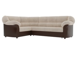 Угловой диван-кровать левый Карнелла, бежевый/коричневый/велюр/экокожа