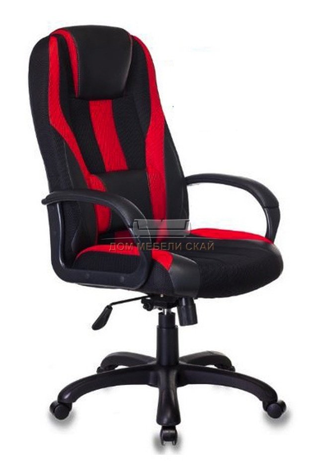 Кресло игровое VIKING-9, черная экокожа/красная ткань