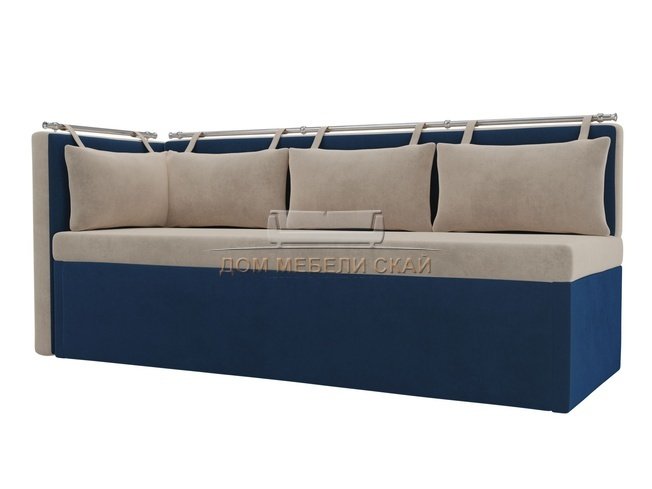Кухонный угловой диван со спальным местом левый Метро, бежевый/голубой/велюр