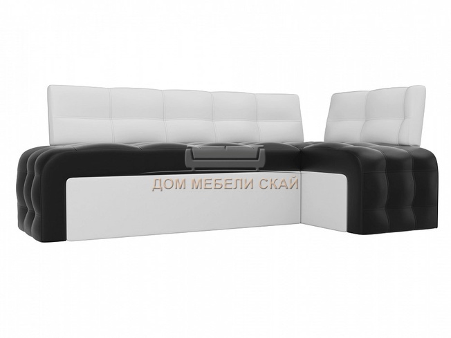 Кухонный угловой диван правый Люксор, черный/белый/экокожа