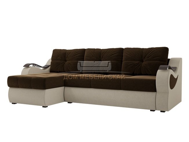 Угловой диван-кровать левый Меркурий, коричневый бежевый/микровельвет