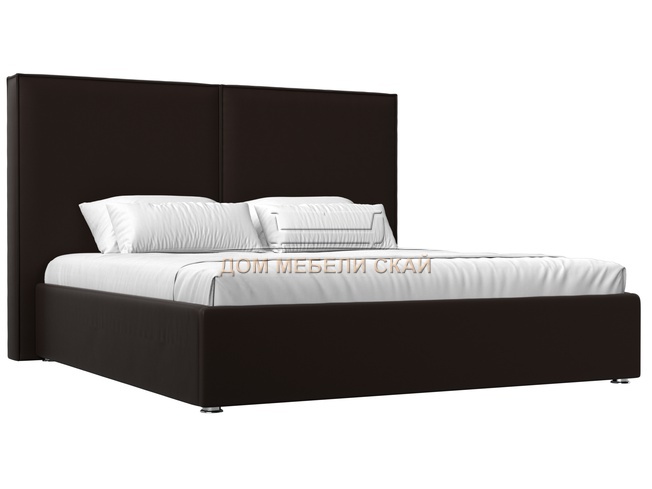 Кровать двуспальная 160x200 Аура с ПМ, коричневая экокожа