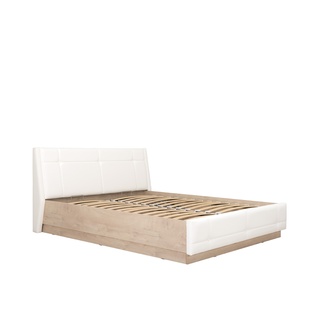 Кровать двуспальная 160x200 Муссон с ПМ, дуб эндгрейн элегантный/белая экокожа