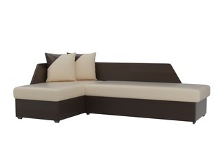 Угловой диван-кровать левый Андора, бежевый/коричневый/экокожа