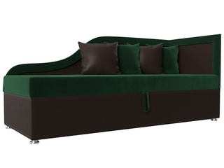 Детский диван правый Дюна, зеленый/коричневый/велюр/экокожа