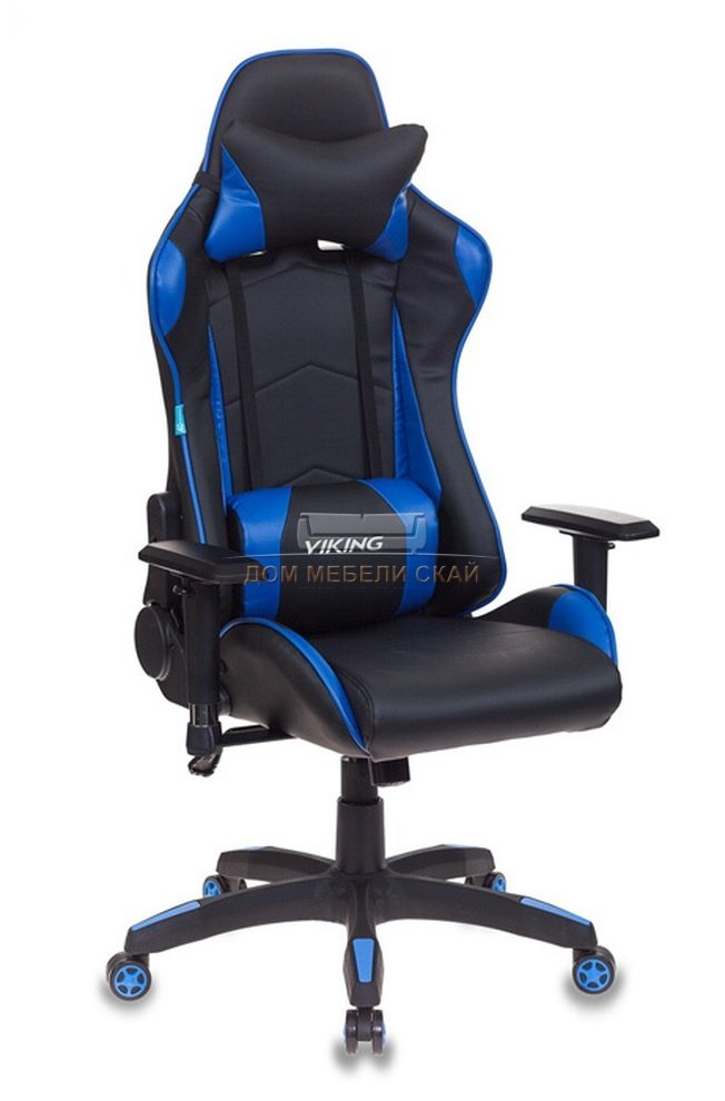 Кресло игровое CH-778, черная экокожа/синие вставки