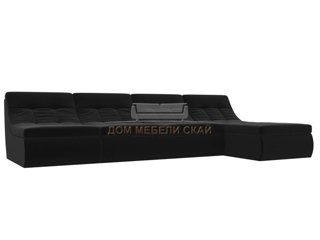Угловой модульный диван-кровать правый Холидей, черный/микровельвет