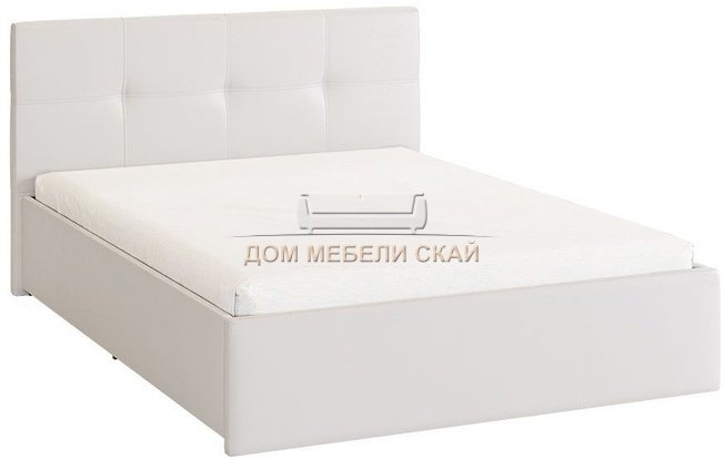 Кровать полутороспальная 140x200 Куба, белая экокожа